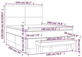 Κρεβάτι Boxspring με Στρώμα Σκούρο Γκρι 140x190 εκ. Βελούδινο - Γκρι