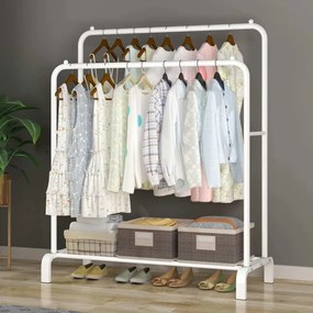 Διπλή Μεταλλική Κρεμάστρα Δαπέδου 110x55x150cm με 1 Ράφι - Άσπρο
