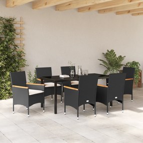 vidaXL Σετ Τραπεζαρίας Κήπου 7 Τεμαχίων με Μαξιλάρια Μαύρο Πολυ-Ρατάν