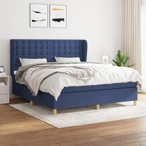 Κρεβάτι Boxspring με Στρώμα Μπλε 160x200 εκ. Υφασμάτινο - Μπλε
