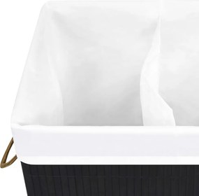 vidaXL Καλάθι Άπλυτων με 2 Τμήματα Μαύρο 72 Λίτρα από Μπαμπού