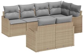 vidaXL Σετ Καναπέ Κήπου με μαξιλάρι 7 pcs Μπεζ Πολυ ράταν