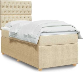 vidaXL Κρεβάτι Boxspring με Στρώμα Κρεμ 90x200 εκ.Υφασμάτινο