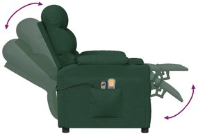 vidaXL Πολυθρόνα Μασάζ Ηλεκτρική Σκούρο Πράσινο Υφασμάτινη