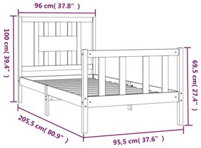 vidaXL Πλαίσιο Κρεβατιού με Κεφαλάρι 90x200 εκ. από Μασίφ Ξύλο Πεύκου