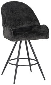 Σκαμπό μπαρ περιστρεφόμενο Morea pakoworld μπουκλέ ύφασμα σε μαύρη απόχρωση με μαύρα μεταλλικά πόδια 55x66x107.5εκ