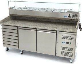 Pizza Prep Fridge - 202cm - 2 Doors - 7 Drawers