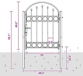 vidaXL Πύλη Φράχτη Γκρι 100 x 125 cm Ατσάλι με Επικάλυψη Πούδρας