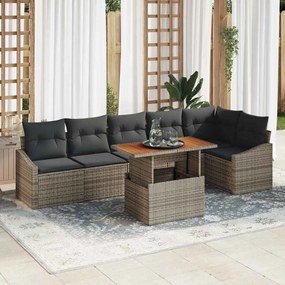 vidaXL Σέτ φαγητού για κήπο με μαξιλάρι 7 pcs Γκρι και Καφέ