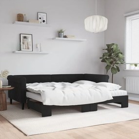 vidaXL Καναπές Κρεβάτι Συρόμενος Μαύρο 90x200 εκ. Βελούδινος Στρώματα