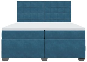 vidaXL Κρεβάτι Boxspring με Στρώμα Μπλε 200x200 εκ. Βελούδινο