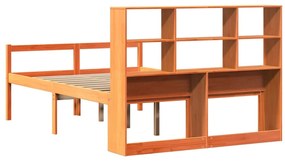 Κρεβάτι Βιβλιοθήκη Χωρίς Στρώμα Καφέ 135x190 εκ Μασίφ Πεύκο - Καφέ