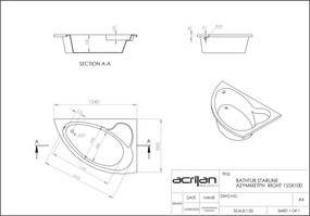 Acrilan Starline 155x100 R - Ασύμμετρη Μπανιέρα - Χωρίς Υδρομασάζ, Χωρίς Αερομασάζ