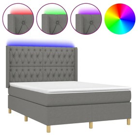 vidaXL Κρεβάτι Boxspring με Στρώμα &amp; LED Σκ.Γκρι 140x200 εκ Υφασμάτινο