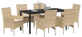 vidaXL Σέτ φαγητού για κήπο με μαξιλάρι 7 pcs Μπεζ Πολυ ράταν