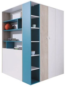 Γωνιακή ντουλάπα Omaha H120, Δρυς, Άσπρο, Τυρκουάζ, 190x135x135cm, 188 kg, Πόρτες ντουλάπας: Με μεντεσέδες, Αριθμός ραφιών: 12, Αριθμός ραφιών: 12
