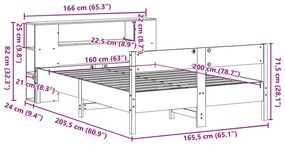 Κρεβάτι Βιβλιοθήκη Χωρίς Στρώμα 160x200 εκ Μασίφ Ξύλο Πεύκου - Καφέ