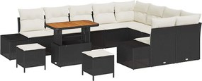 vidaXL Σετ Καναπέ Κήπου με μαξιλάρι 12 pcs Μαύρο Πολυ ράταν
