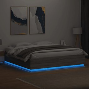 vidaXL Πλαίσιο Κρεβατιού με Φώτα LED Γκρι sonoma 200x200εκ. Επεξ. Ξύλο
