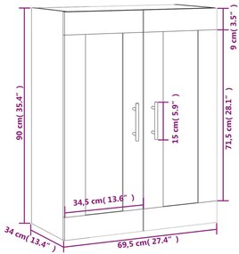 Ντουλάπι Επιτοίχιο Γκρι Σκυροδεμ. 69,5x34x90 εκ. Επεξεργ. Ξύλο - Γκρι