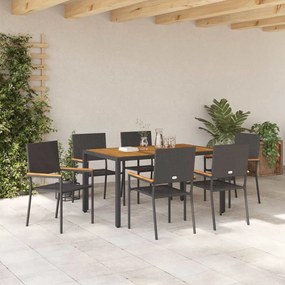 vidaXL Σέτ φαγητού για κήπο 7 pcs Μαύρος, Ξύλο 150 x 90 x 75 cm