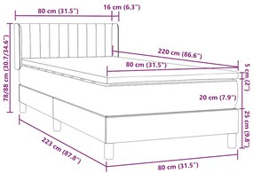 BOX SPRING ΚΡΕΒΑΤΙ ΜΕ ΣΤΡΩΜΑ ΑΝΟΙΧΤΟ ΓΚΡΙ 80X220 CM ΒΕΛΟΥΔΙΝΟ 3318303