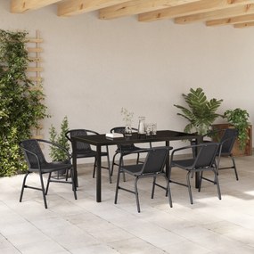 vidaXL Σετ Φαγητού Κήπου 7 τεμαχίων  Μαύρο Ρατάν Πλαστικού