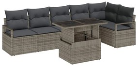 vidaXL Σετ Καναπέ Κήπου με μαξιλάρι 7 pcs Γκρι Πολυ ράταν