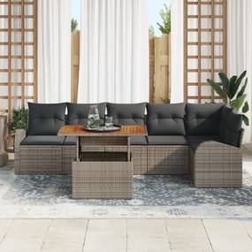 vidaXL σετ κήπου 7 τεμαχίων με μαξιλάρια γκρι πολυ-ράτανα ακακίας