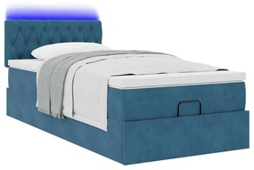 Οθωμανικό κρεβάτι με στρώμα &amp; LEDs Σκούρο μπλε 90x190cm Velvet 3312666
