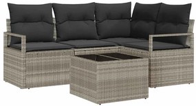 vidaXL Σετ Καναπέ Κήπου 5 pcs Ανοιχτό γκρι Πολυ rattan, βαμμένο ατσάλι