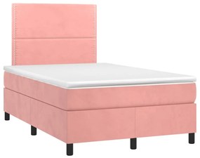 vidaXL Κρεβάτι Boxspring με Στρώμα Ροζ 120x200 εκ. Βελούδινο