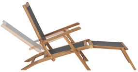 vidaXL Ξαπλώστρα με Υποπόδιο Μαύρη από Μασίφ Ξύλο Teak