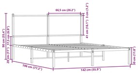 Μεταλλικό σκελετό κρεβατιού χωρίς στρώμα καφέ δρυς 137x190 cm - Καφέ