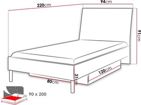 Κρεβάτι Raj 3-Gkri - 94.00Χ220.00Χ91.00cm