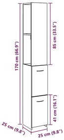 Ντουλάπι μπάνιου Δρυς τεχνίτης 25x25x170 cm Κατασκευασμένο ξύλο - Καφέ