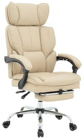 Director&#039;s office chair with footrest Zance beige pu-chrome metal leg 70x66x112-120cm 70x66x120 εκ.