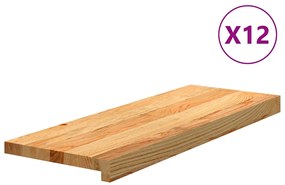 vidaXL Πατάκια Σκάλας 12 τεμ. Ανοιχτό Καφέ 70x30x2 cm Ξύλο Δρυός