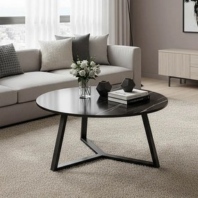 Τραπέζι σαλονιού Berton pakoworld σε όψη μαρμάρου με μαύρο μέταλλο Φ80x40εκ