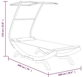 vidaXL Ξαπλώστρα ΕξΧώρου Κρεμ 100x190x134εκ Μασίφ Λυγισμένο Ξύλο Τέντα