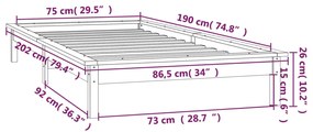 Πλαίσιο Κρεβατιού Μελί 75x190 εκ. Μικρό Μονό Μασίφ Ξύλο - Καφέ