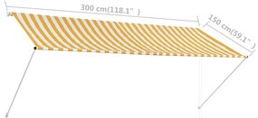 Τέντα Συρόμενη Κίτρινο / Λευκό 300 x 150 εκ. - Κίτρινο