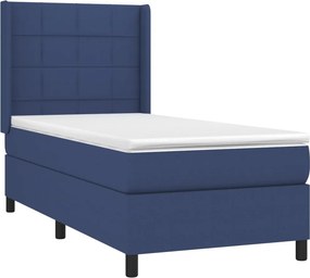 vidaXL Κρεβάτι Boxspring με Στρώμα Μπλε 90x200 εκ.Υφασμάτινο