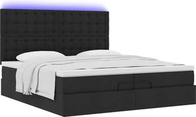 vidaXL Οθωμανικό κρεβάτι με στρώματα &amp; LEDs Μαύρο 200x200cm ύφασμα