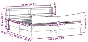 Πλαίσιο Κρεβατιού με Κεφαλάρι 180x200 εκ Μασίφ Ξύλο Πεύκου - Καφέ