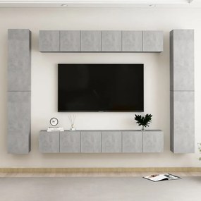 vidaXL Έπιπλα Τηλεόρασης Σετ 10 τεμ. Γκρι Σκυροδέματος από Επεξ. Ξύλο