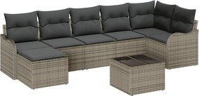 vidaXL Σετ Καναπέ Κήπου με μαξιλάρι 8 pcs Γκρι Πολυ ράταν