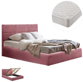 Επενδυμένο Κρεβάτι BRILEY Διπλό με Στρώμα &amp; Αποθηκευτικό χώρο Βελούδο Σάπιο Μήλο 160x200εκ 168x212x106 εκ.