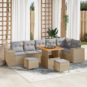 vidaXL Σετ Καναπέ Κήπου 9 pcs Μπεζ συνθετικό ρατάν