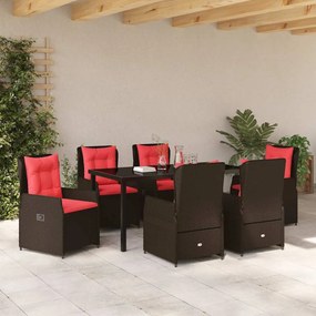 vidaXL Σέτ φαγητού για κήπο με μαξιλάρι 7 pcs Καφέ Πολυ ράταν